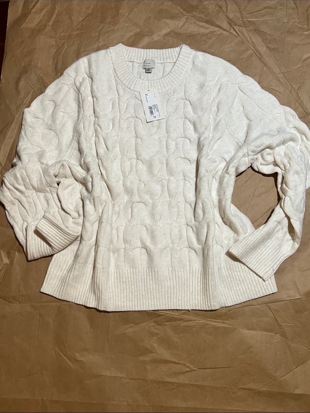 a new day Ivory Cable-Knit Crewneck Sweater